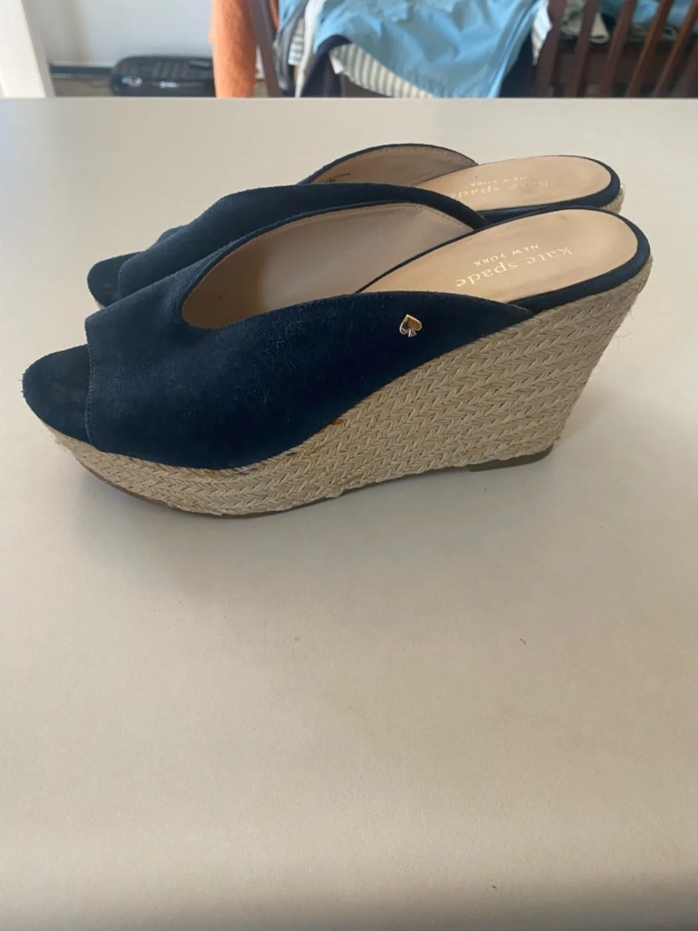 KATE SPADE THEA WEDGE ESPADRILLE SANDAL HEEL SUEDE NAVY WOMENS SZ 8